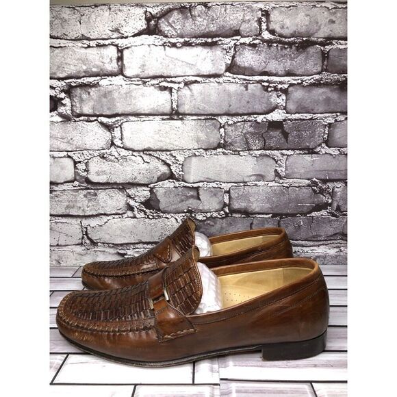 Johnston & Murphy Handcrafted Brown Leather Weaves Dress Loafers Men 11M US/44EU - Picture 1 of 16